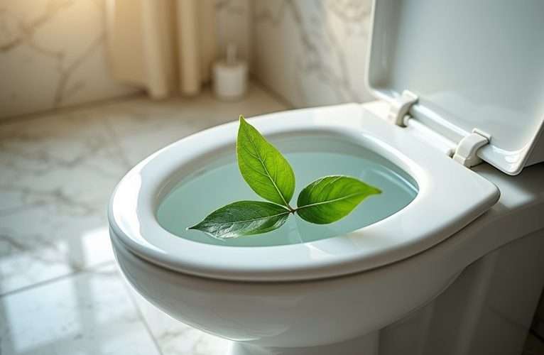 experienced housekeeper adds bay leaves to toilet